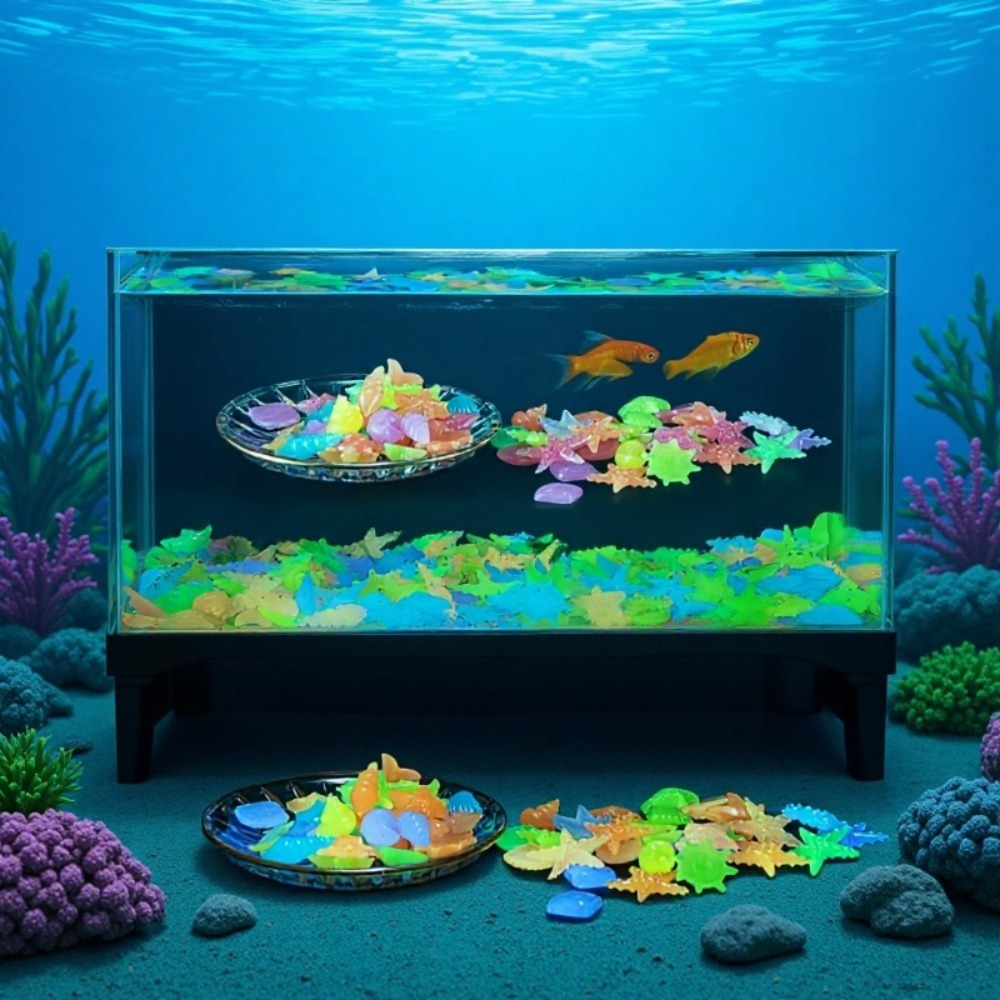 Aquarium Fish To Buy - 光る発光海洋石、蛍光貝殻、カラフルなヒトデ、水槽の景観装飾用、暗闇で光る