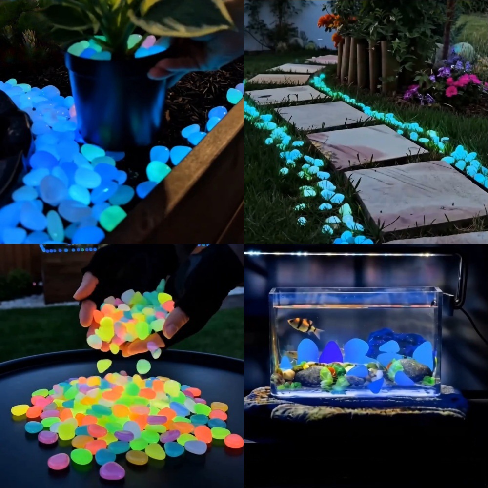 Aquarium Fish Light - カラフルな暗闇で光る発光石、庭石、屋外庭園通路、水槽、鉢植えの装飾用