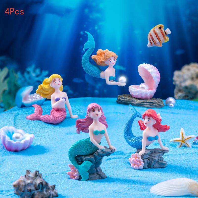 Aquarium Fish To Buy - 4 個のプラスチック水槽リトルマーメイドオーナメントミニチュア置物水族館の装飾 DIY ケーキ装飾デスククラフトアクセサリー
